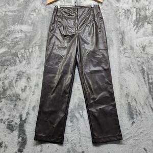 Active USA Pants Womens S Black Faux Leather High Waist Slim Fit Straight Leg